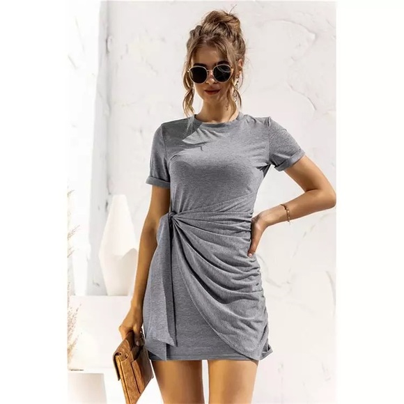 SUMMER 2021 BODYCON DRESS WITH SIDE WRAP - GREY - Picture 2 of 2
